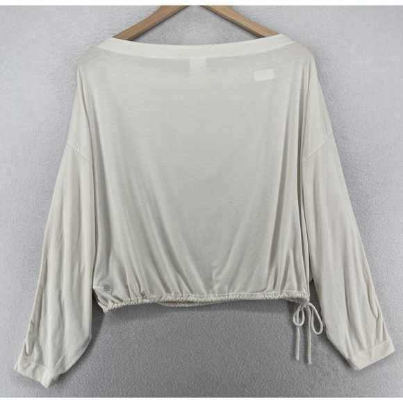 ATHLETA Top M Oversized Cropped Boat Neck Long Sleeve Cinched Off White - Picture 3 of 12